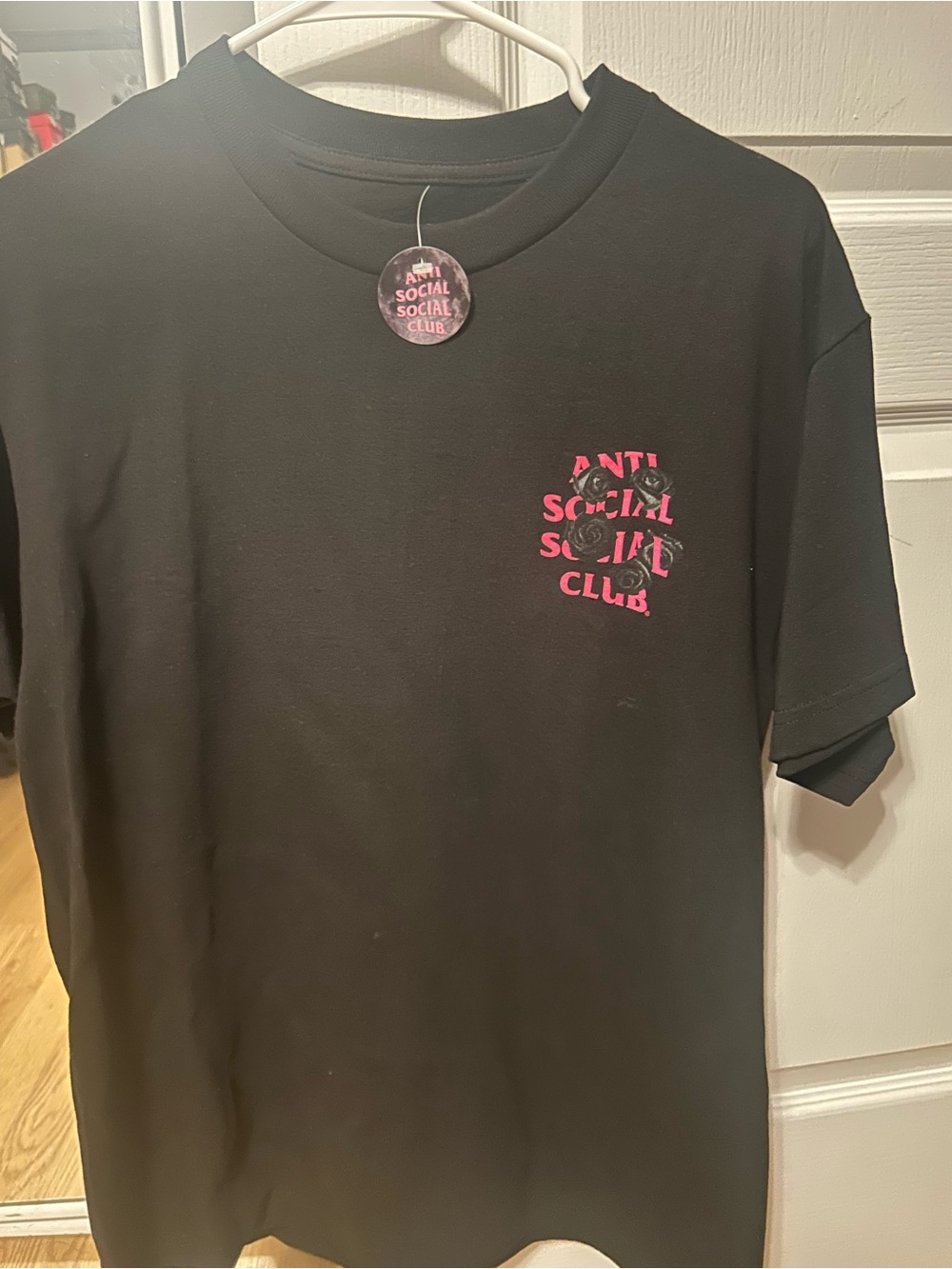 Anti Social Social Club Kids Black Tee with Hot Pink Logo